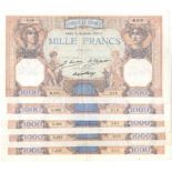 France (5), 1000 Francs dated 1927 & 1930, very large notes with portraits of Ceres at left and