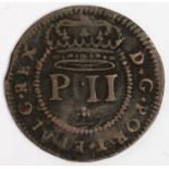 Portugal copper 1&1/2 Real 1699 GF, scarce.