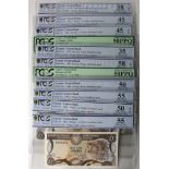 Cyprus (13), a mixed collection of third party graded notes, 1 Pound (9) dated 1982 - 1993, 50 Cents