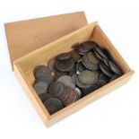 Tokens, quantity in a wooden box, 18th to 20thC, mixed grade.
