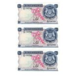 Singapore (3), 1 Dollar issued 1967 from the 'Orchid' series, a consecutively numbered run serial