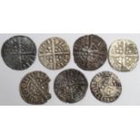 Edward I silver pennies, London x 4, Canterbury, Lincoln and Bury St.Edmunds, all found in Suffolk