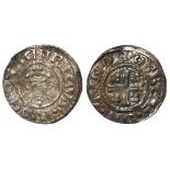 Henry II silver penny, Short Cross, Class 1b, 2/5 curls, reverse reads:- +OSBER.ON.LVND, London