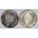 India (2) QV East India Company Silver Rupees 1840 VF and nVF with patchy tone.