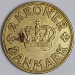 Denmark 2 Kroner 1938 VF tone spot.