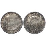 Spanish Mexico silver 8 Reales 1735 Mo MF, large planchet, KM# 103, patchy tone, cleaned GVF,