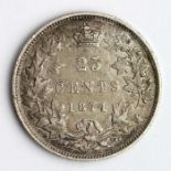 Canada 25 Cents 1874H VF, surface marks.