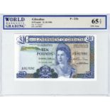 Gibraltar 10 Pounds dated 21st October 1986, serial A917092, (TBB B120b, Pick22b) in WBG holder