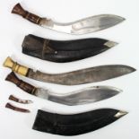 Kukris: 1) Old 19th Century (?) Kukri with bone grips. Blade approx 14". 2) Kukri in leather