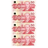 Canada 50 Dollars (4) dated 1988, a consecutively numbered run serial FHL 8977467 - FHL 8977470,