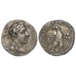 Caracalla Roman colonial silver tetrdrachm of Damascus, Syria, of c. 25mm., obverse:- Laureate and