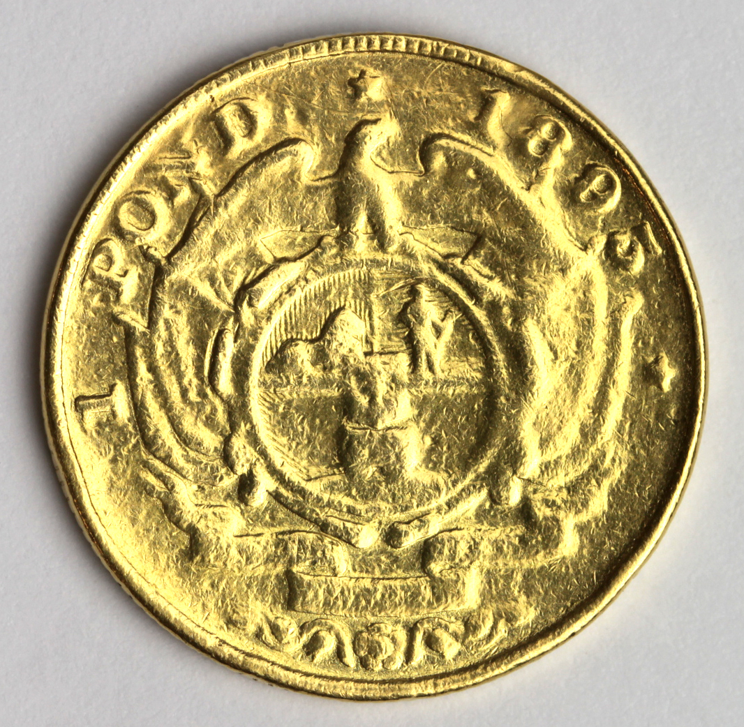 South Africa Gold Pond 1895, ex-mount cleaned Fair. (0.2352 troy oz AGW, although some loss, - Image 2 of 2