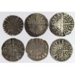 Edward I Pennies (6) Bristol Mint: S.1386 Class 2b Fine, S.1389 Class 3c clipped aF, S.1389 Class