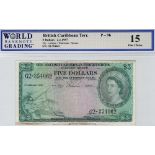 British Caribbean Territories 5 Dollars dated 2nd January 1957, portrait Queen Elizabeth II at