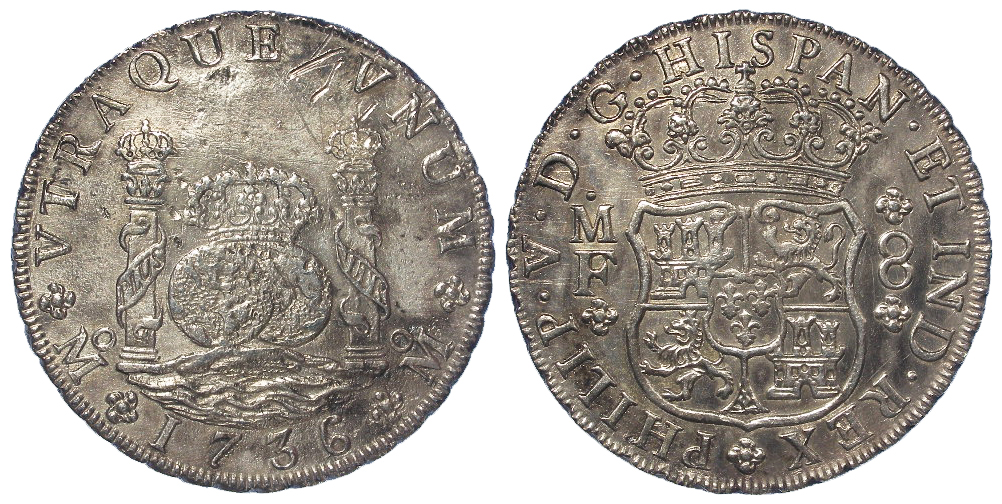 Spanish Mexico silver 8 Reales 1736/5 Mo MF, small planchet, KM# 103, VF/GVF, some scratches and