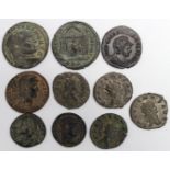 Roman Imperial bronzes, most have their old tickets, of Maxentius x 2, Gallenus x 4, Constantine,