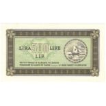 Yugoslavia 500 Lire dated 1945, State Bank for Istria, Fiume and Slovene Coastal Area, serial AN