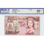 Gibraltar 50 Pounds dated 1st July 1995, nice number serial A001007, Winston Churchill on