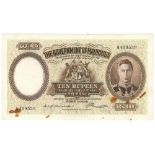 Mauritius 10 Rupees issued 1937, portrait King George VI at right, serial A 419539, first