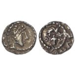 Anglo-Saxon silver sceat, Primary Phase c.680-c.710, Series B I, obverse:- Diademed bust right,