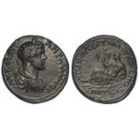 Caracalla colonial bronze of Moesia Inferior, Nicopolis ad Istrum, reverse:- River God reclining