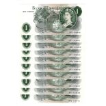 O'Brien 1 Pound (10) issued 1960, a consecutively numbered run of 10 notes serial 80S 478640 - 80S