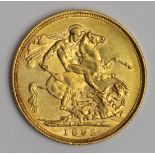 Sovereign 1892M, Melbourne Mint, Australia, S.3867C, VF