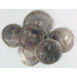 Malta (5) 18thC and Sicily (1) 19thC, silver coins 30mm to 38mm, all ex-jewellery with signs of
