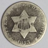 USA silver 3-Cent 1853 Fine.