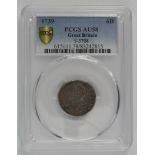 Sixpence 1739. PCGS slabbed as AU58.