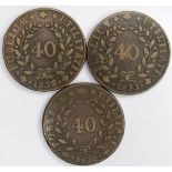 Portugal (3) bronze 40 Reis 1832-33, F-nVF