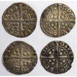 Edward I Pennies (4) London Mint: S.1409B Class 10a/b3 VG, S.1409B Class 10a/b5 GF scratch, S.1410