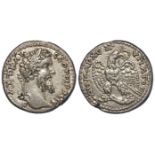 Septimius Severus billon tetradrachm, obverse:- Laureate bust right, reverse:- Eagle standing