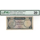 Qatar & Dubai 10 Riyals issued 1960's, serial A/6 948800, (TBB B103a, Pick3a) in PMG holder graded