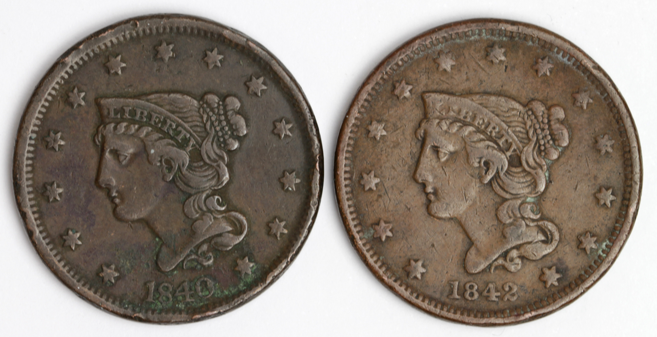 USA Large Cents (2): 1840 and 1842 Fine. - Image 2 of 2