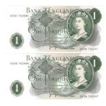 ERROR Page 1 Pound (2), a matching pair of serial number error notes issued 1970, each note has