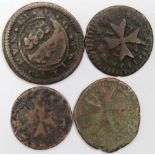 Malta Copper Minors (4) 17th-18thC poor to Fine.