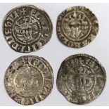 Edward I Pennies (4) London Mint: S.1385 Class 2a clipped Fine, S.1386 Class 2b long neck VF, S.1389