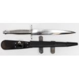 Fairbairn Sykes Commando dagger, a modern example, stainless steel grip, almost unissued