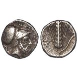 Ancient Greek, Metapontion, silver stater, obverse:- Bearded head of Laukippos right, wearing