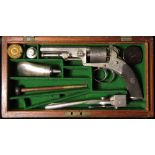 Revolver: A good open frame pocket revolver circa 1855. Octagonal barrel 4" Cal: .36. Scroll