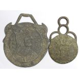 Billy & Charlie 19thC fantasy medieval medals (2) 87mm and 53mm wide.