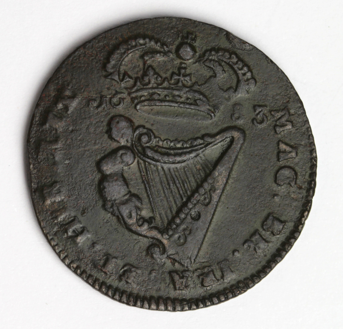 Ireland halfpenny 1683, Spink 6575, an above average specimen, light scuffs below chin, NVF/VF - Image 2 of 2