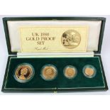 Four coin set 1980 (Five Pounds, Two Pounds, Sovereign & Half Sovereign) aFDC boxed as issued