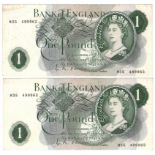 ERROR O'Brien 1 Pound (2), a matching pair of REPLACEMENT notes with serial number error issued