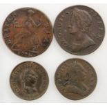 GB Copper (4): Halfpennies 1751 nVF, 1775 contemporary forgery nVF for type, Farthings 1773 F/GF,