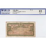 Gibraltar 2 Shillings dated 6th August 1914, emergency WW1 issue, serial B073057, (TBB B016a, Pick6)