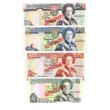 Jersey (4), SPECIMEN notes 50 Pounds, 20 Pounds, 10 Pounds & 1 Pound issued 2000 and signed Ian