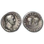 Vespasian, Titus and Domitian silver denarius, obverse:- Laureate bust right, legend:- IMP CAESAR