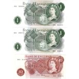 O'Brien & Fforde (3), REPLACEMENT notes, O'Brien 1 Pound (2) issued 1960, serial M45 583595 & M50